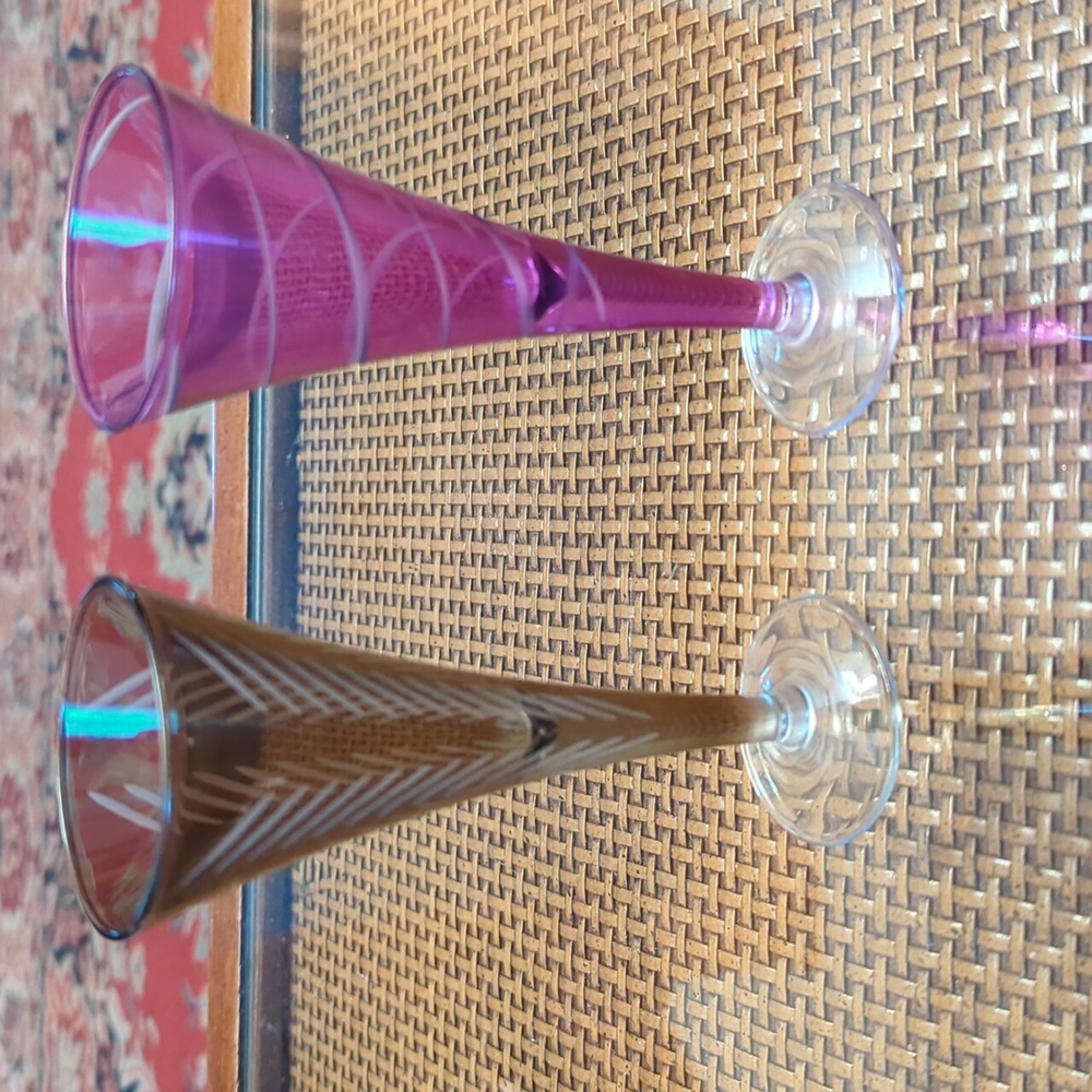 Two, vintage Mikasa Cheers Cordial glasses